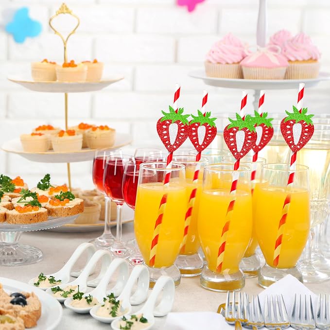 Strawberry Drinking Straws, Disposable Straw, Party Supplies - Image 3