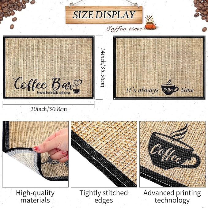 Cunhill 2 Pieces Coffee Bar Mat, Coffee Bar Accessories 20 x 14 Inch Coffee Bar - Image 5