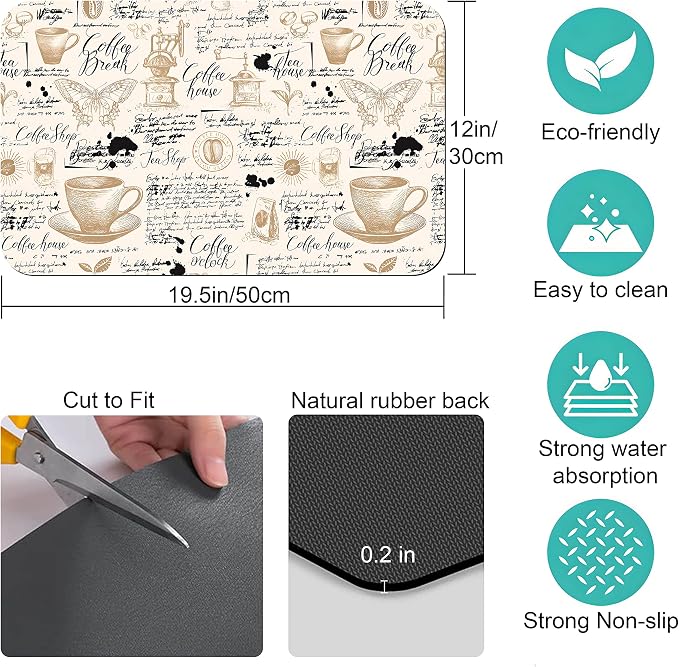 Coffee Bar mat Accessories for Countertop Absorbent Hide Stain Rubber Backed - Image 5