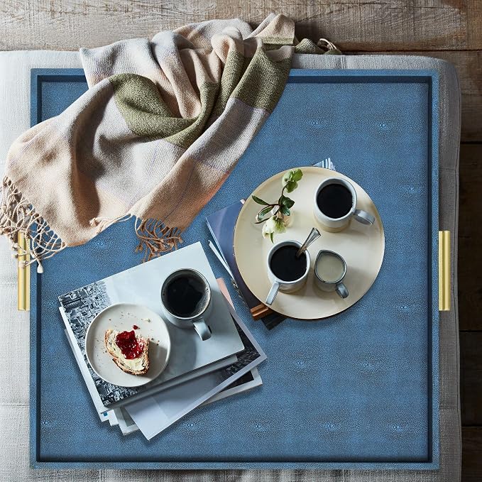HofferRuffer Extra Large Square Serving Tray, Elegant Faux Leather Ottoman Tray - Image 8