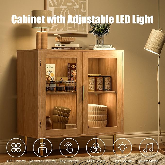 Housoul Buffet Cabinet with LED Lights, Sideboard Cabinet with 2 Doors Acrylic - Image 3