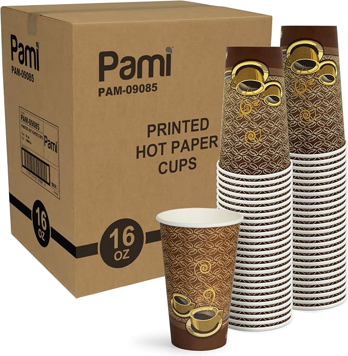 PAMI Disposable Coffee Cups, Single-Use Paper Cups, To-Go Hot Beverage Cups by PAMI