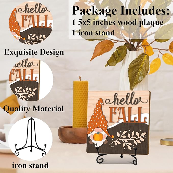 Hello Fall Home Decor Indoor, Autumn Gnome Thanksgiving Table Decor - Image 2