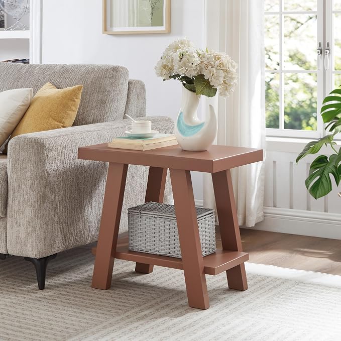 Contemporary Wood End Table in Red, 23.5 Inch Side Table by Noeko