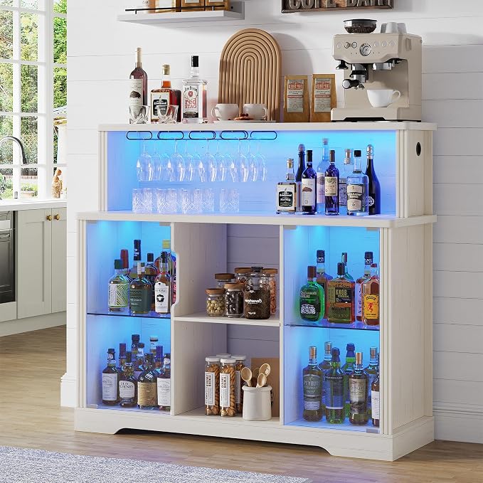 47'' Wine Bar Cabinet with Mini Fridge Space & Charging Station, Coffee Bar by TAGELIER