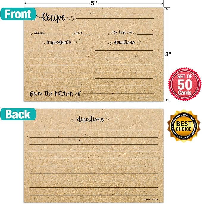 HerZii Prints Double Sided Recipe Cards 3x5 Inches - Image 2