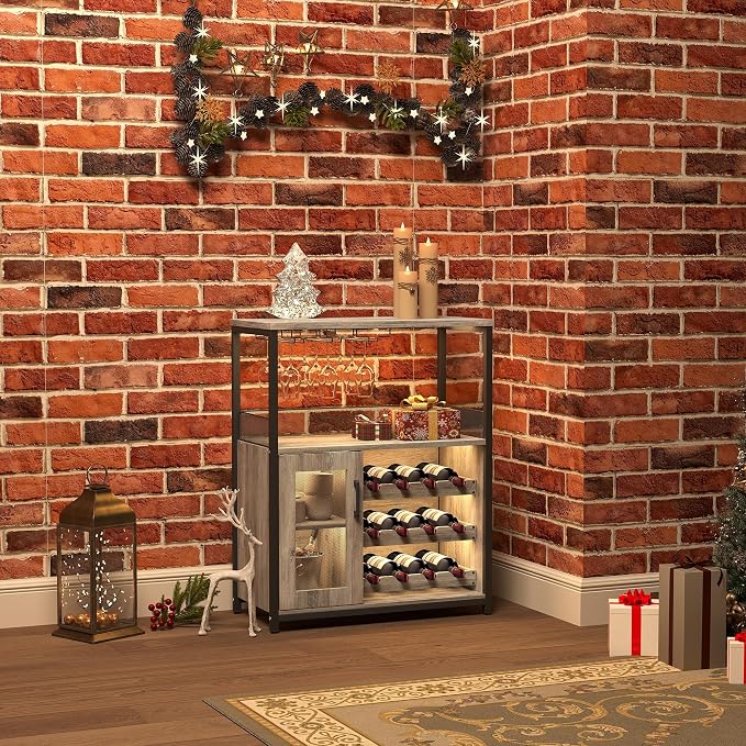 Wine Bar Cabinet, 3-Tier Liquor Storage Cabinet - Image 4