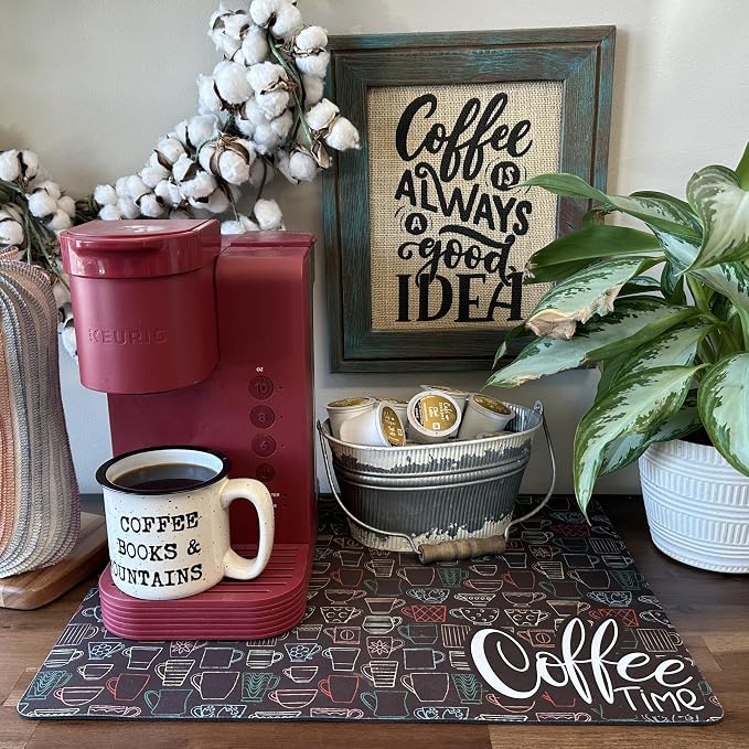 Coffee Maker Mat for Countertop – Absorbent, Non-Slip Coffee Bar Mat, Protects - Image 2