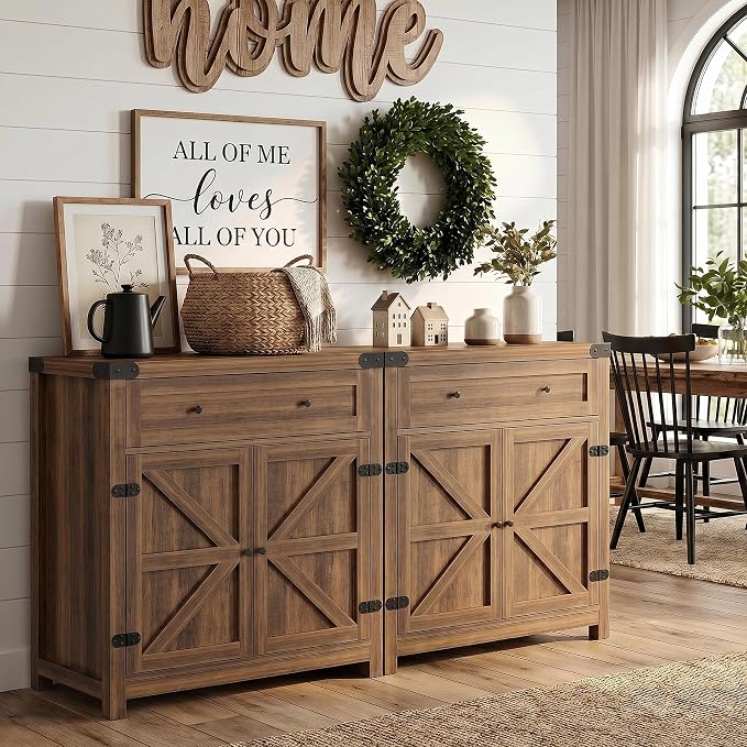 YESHOMY Kitchen Storage Cabinet, Coffee Bar Cabinet, Farmhouse Sideboard Buffet - Image 7