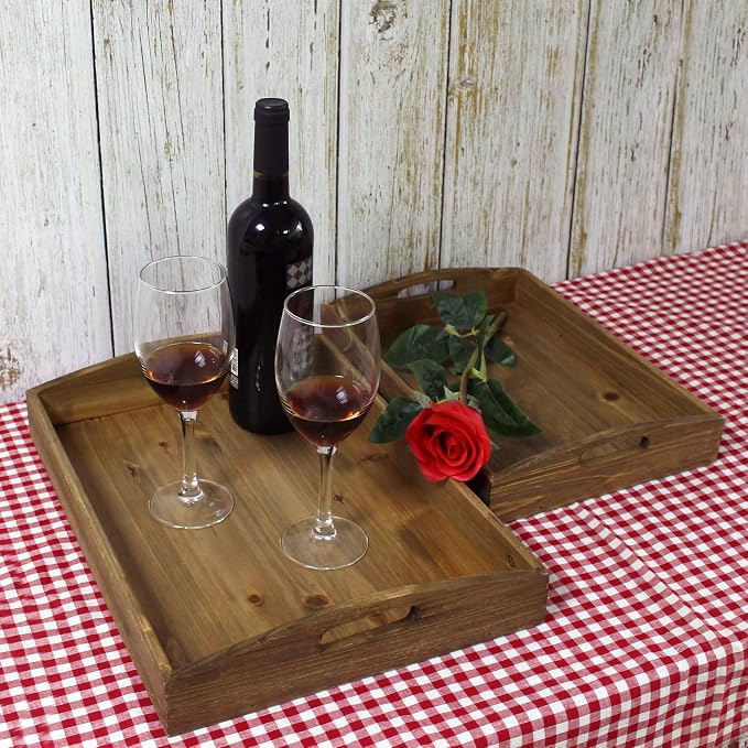 CVHOMEDECO. Primitives Wooden Nesting Tray Country Farmhouse Wood Serving Tray - Image 4
