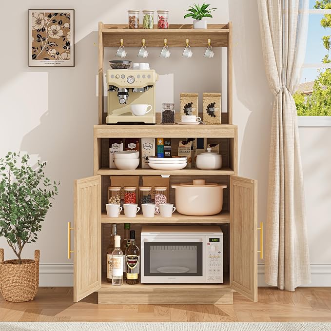Fluted Coffee Bar Cabinet with Storage, Coffee Station with Adjustable Shelf - Image 6