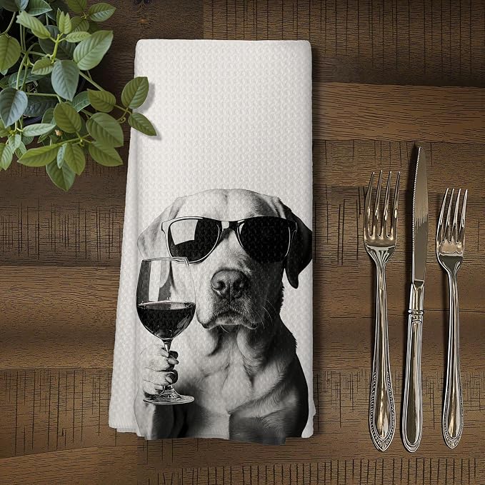 Funny White Labrador Wine Kitchen Towels, Cute Dog Tea Towels, Dog Lover Gifts - Image 5
