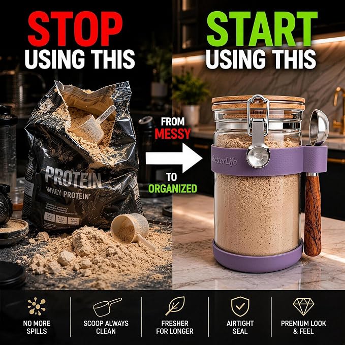 Glass Protein Powder Container, 40oz Airtight Collagen Storage Jar - Image 4