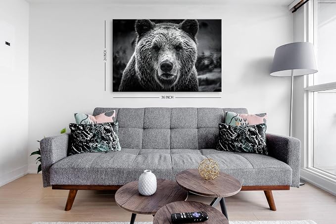 Bear Pictures Wall Decor Black and White Animal Canvas Wall Art - Image 4