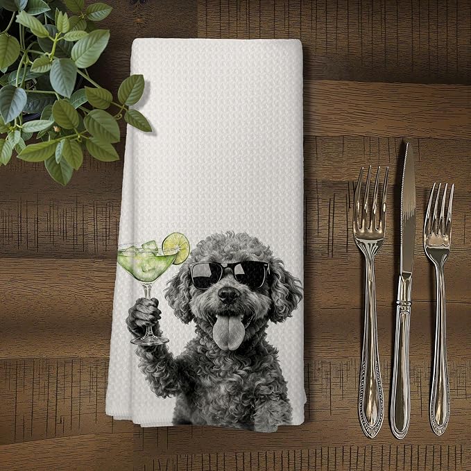 Funny Poodle Cocktail Kitchen Towels, Cute Dog Tea Towels, Dog Lover Gifts - Image 5