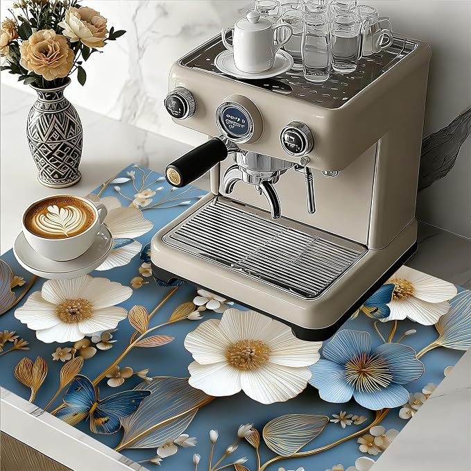 lue Butterfly Floral Stove Top Cover 28.3 x 20.5 Inches, Heat Resistant Glass - Image 2