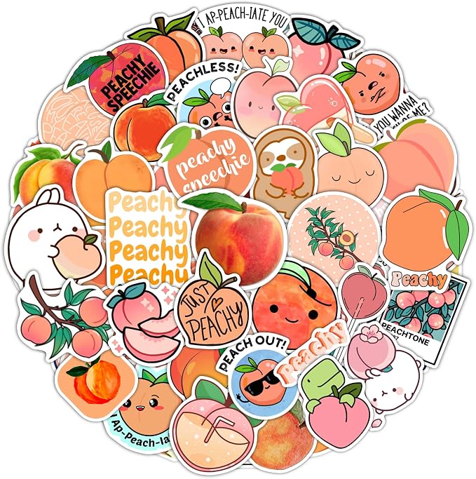 100Pcs Peach Stickers for Water Bottle and Laptop by BulbaCraft