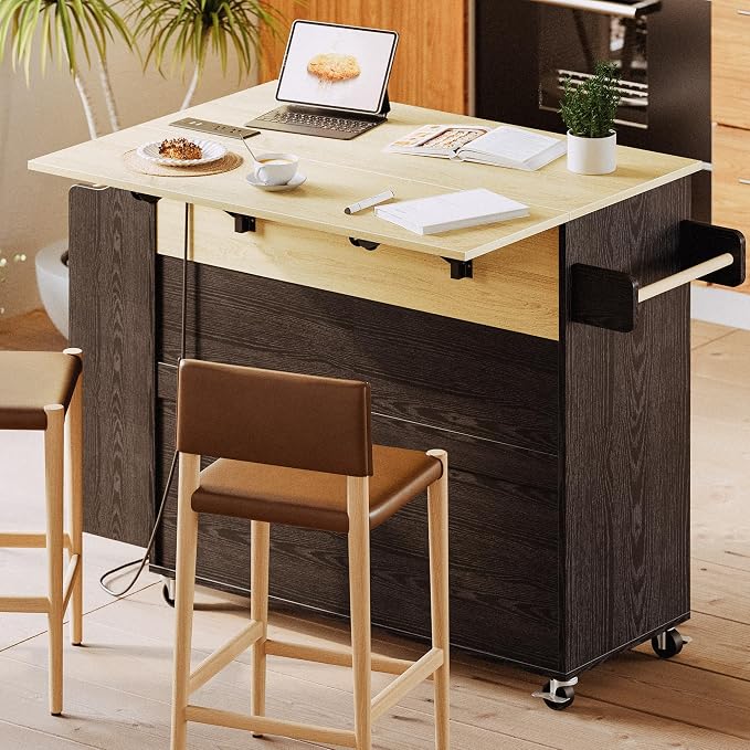IRONCK Kitchen Island with Storage, Rolling Kitchen Island on Wheels with Drop - Image 8