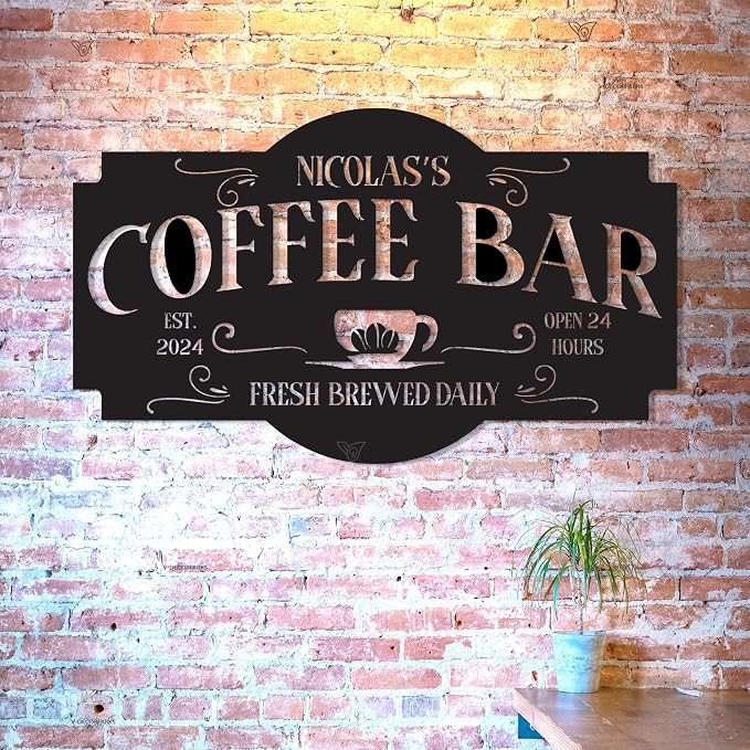 Personalized Coffee Bar Metal Wall Art LED Lights, Coffee Time LED Custom Name - Image 4