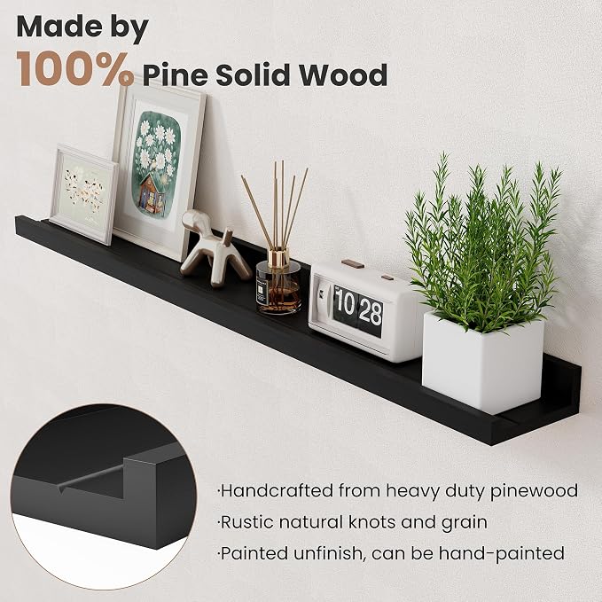 Acovy Long Floating Shelves for Wall, 72 inch Solid Wood Picture Ledge Shelf - Image 4