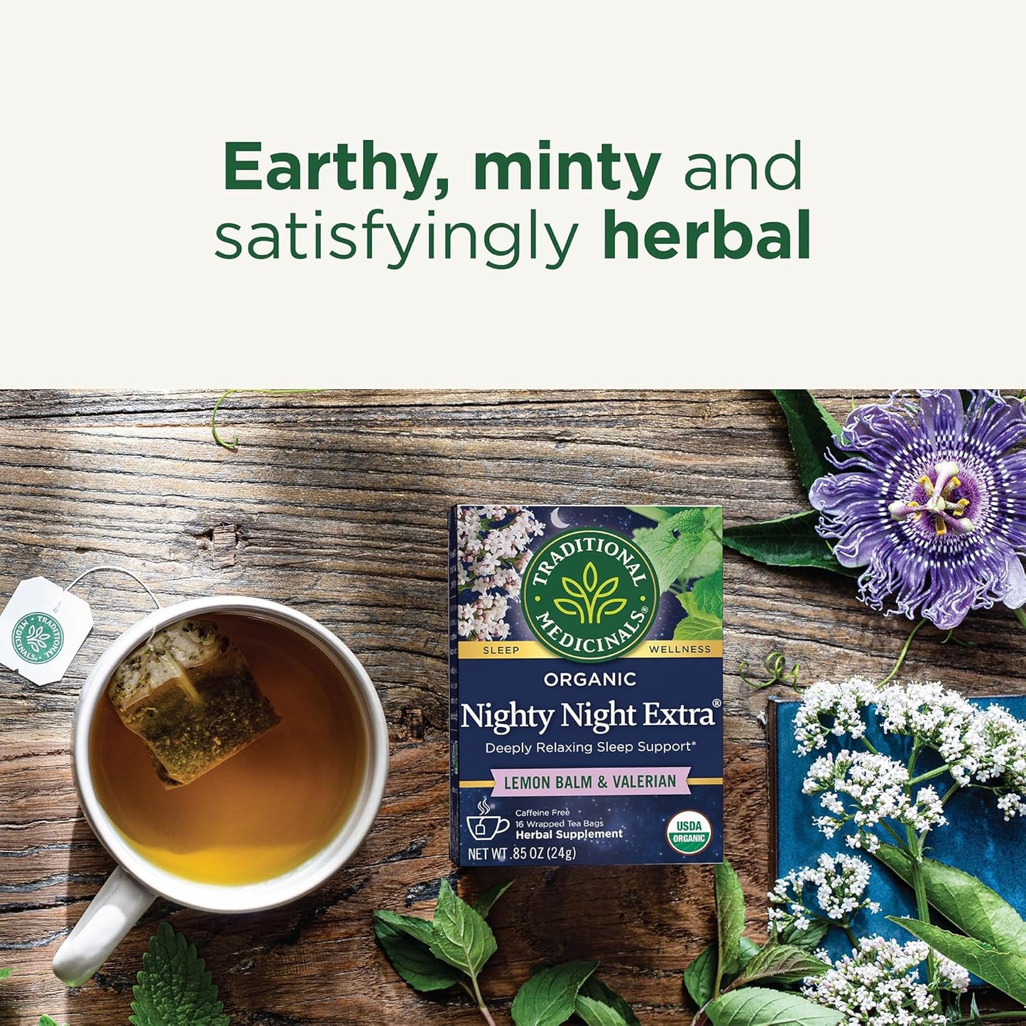Traditional Medicinals Organic Nighty Night Extra Tea With Valerian Root for Relaxation, 96 Tea Bags (Pack of 6)