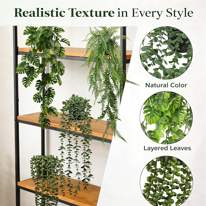 4 Pack Artificial Hanging Plants Indoor – Faux Hanging Wall Plants, String of - Image 7
