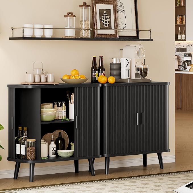 Sideboard Buffet Cabinet with Sliding Door, 31.5" Wide Fluted Modern Accent - Image 4