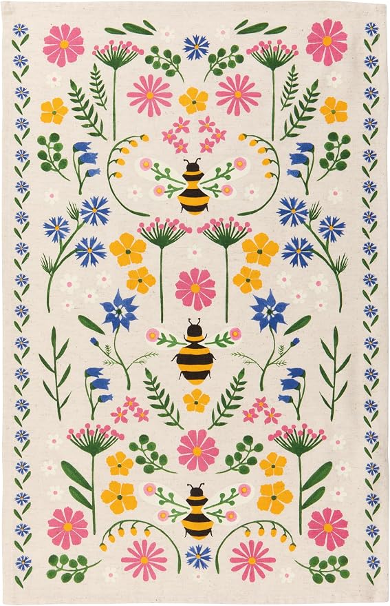 Now Designs Bee Garden Dishtowel, Cotton-Linen Blend, Folk Art-Inspired Kitchen by NowDesigns
