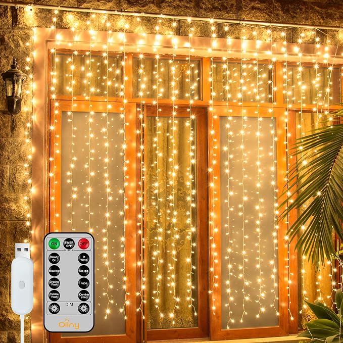 Ollny Curtain Lights 6.6x6.6ft, 200 LED String Lights by Ollny
