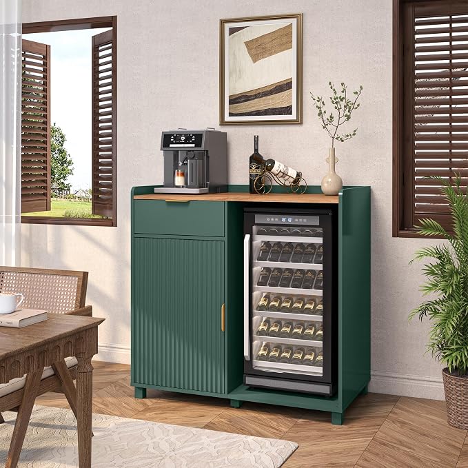 Bar Cabinet with Fridge Space&Fluted Door, Mini Fridge Cabinet with Wine Storage - Image 4
