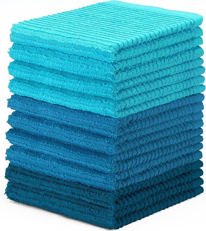 DecorRack 10 Pack 100% Cotton Bar Mops, 12 x 12 inch Kitchen Dish Cloths by DecorRack
