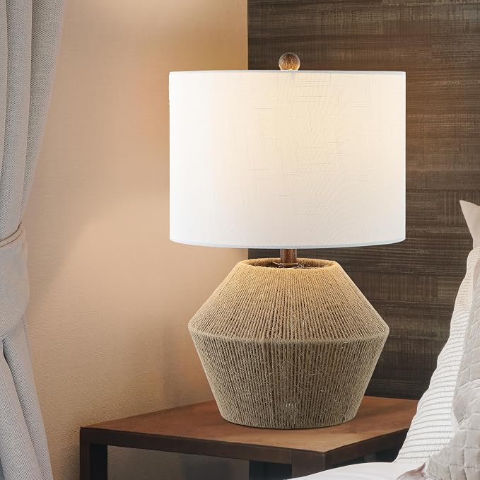 JONATHAN Y 21.75" Brown Rope Coastal Rustic Table Lamp, Farmhouse Iron Lamp - Image 5