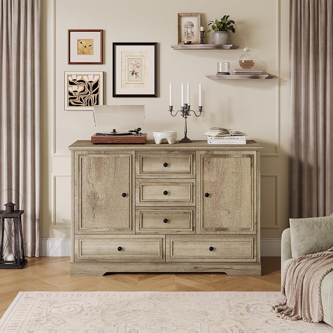 GarveeHome 47" Farmhouse Sideboard Buffet Cabinet, Sideboard Storage credenza - Image 4
