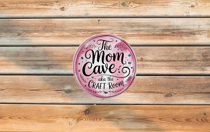 AWISZZZ Mom Cave Craft Room Metal Sign 8x8in Round Boho Plaque - Image 6