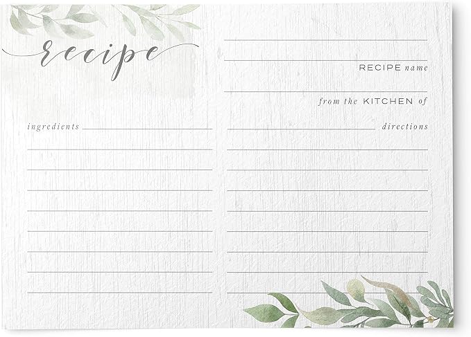 Farmhouse Greenery Recipe Cards from Dashleigh, 48 Cards, 4x6 inches, Sage by Dashleigh