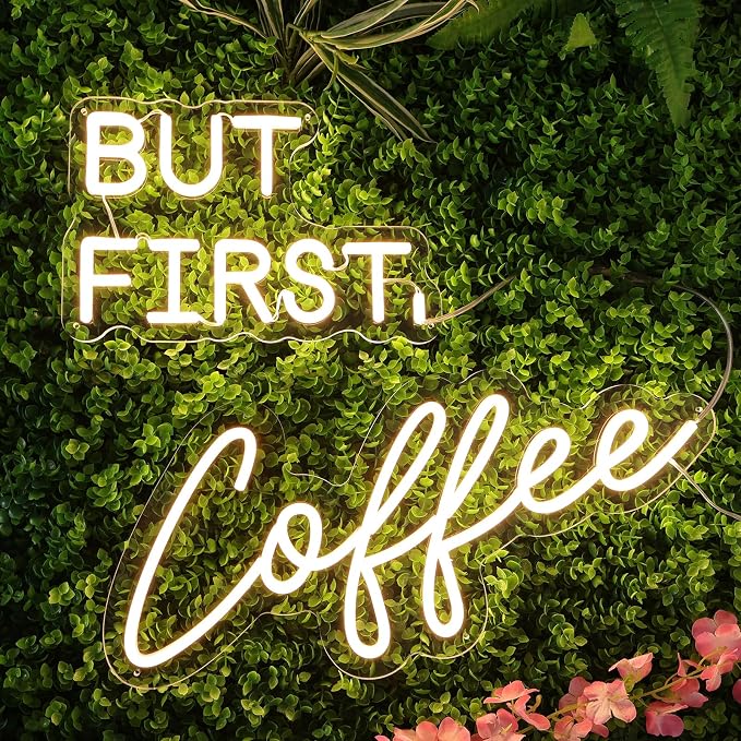 But First Coffee Neon Sign for Wall Decor, 17 * 16in Dimmable Warm White LED by MinIeoh
