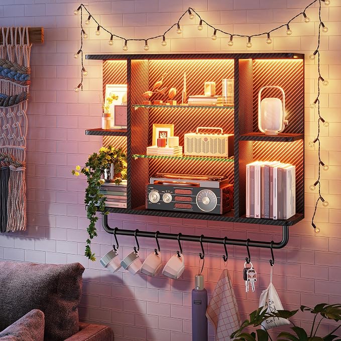 REIBII 34" Gaming Floating Shelves, LED Wall Mounted Shelf - Image 5