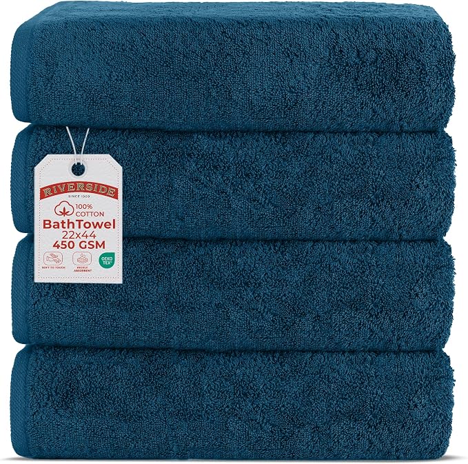 RIVERSIDE 100% Ring-Spun Cotton Bath Towels Set of 4 22 x 44 by RIVERSIDE