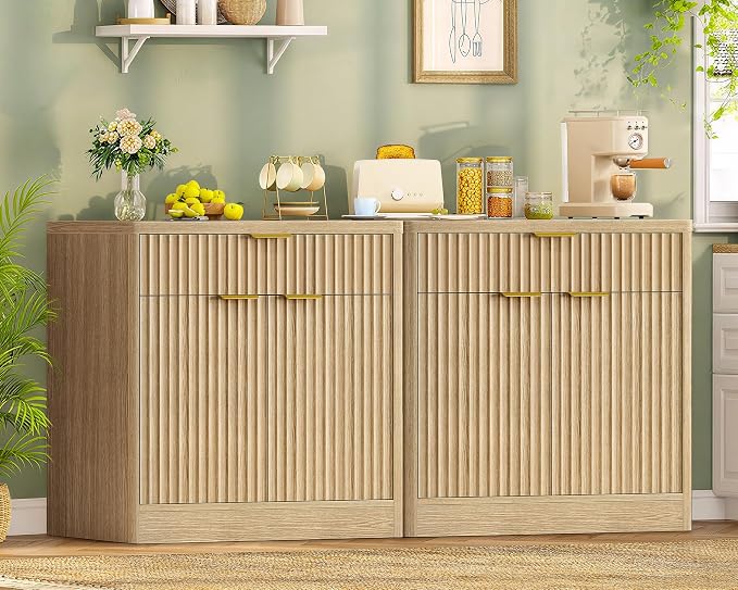 TEENFON 63" Fluted Buffet Sideboard Cabinet by TEENFON