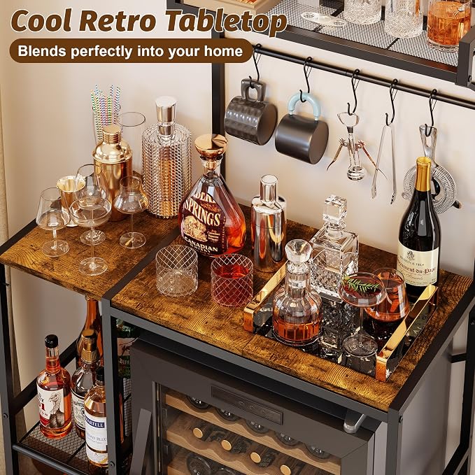 Mini Fridge Stand with Storage Shelves, Kitchen Bakers Rack, Coffee Bar - Image 6