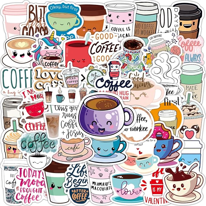 Cute Coffee Cup Stickers, Funny Coffee Accessorise Decals - Image 7