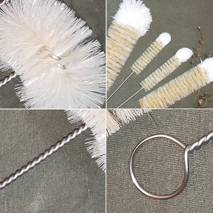 NewFerU Stainless Steel Soda Bottle Cleaning Brush Set in Natural Boar Bristle - Image 3