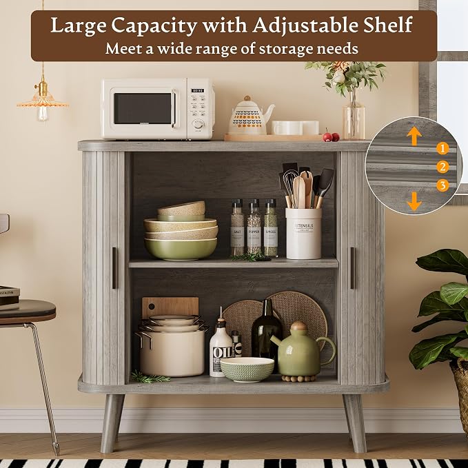 Sideboard Buffet Cabinet with Sliding Door, 31.5" Wide Fluted Modern Accent - Image 3