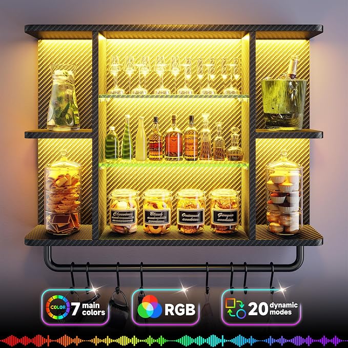 REIBII 34" Gaming Floating Shelves, LED Wall Mounted Shelf - Image 3