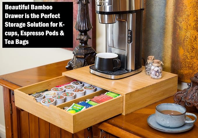 Bamboo Land- Bamboo K Cup Holder, 4 Adjustable Dividers, 36 K Cup Pod Storage - Image 5