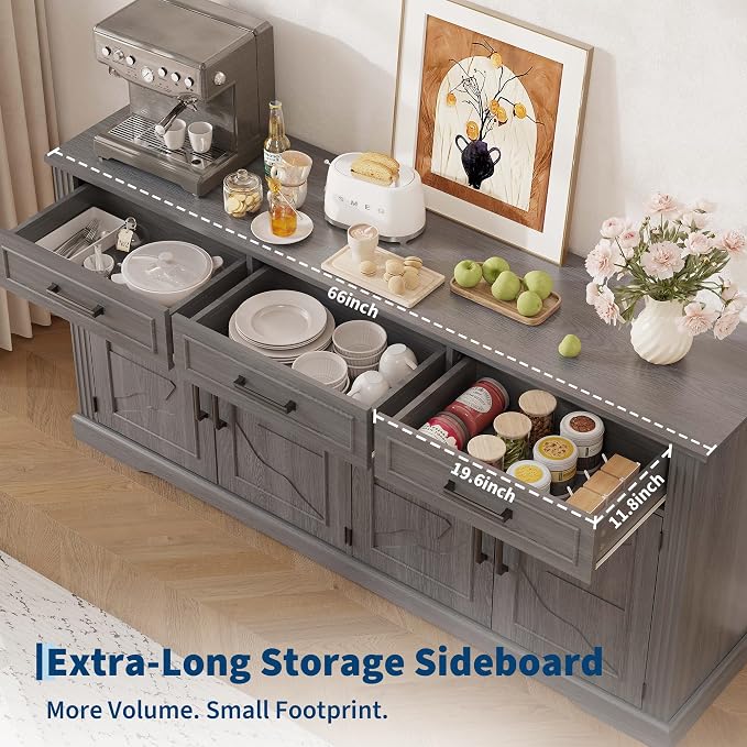 Garvee 66" Modern Farmhouse Sideboard Buffet Cabinet - Image 6