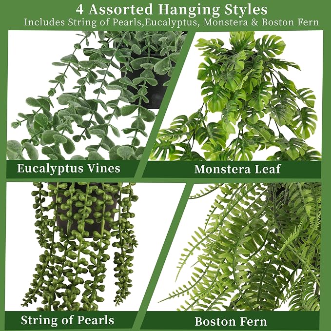 4 Pack Artificial Hanging Plants Indoor – Faux Hanging Wall Plants, String of - Image 3