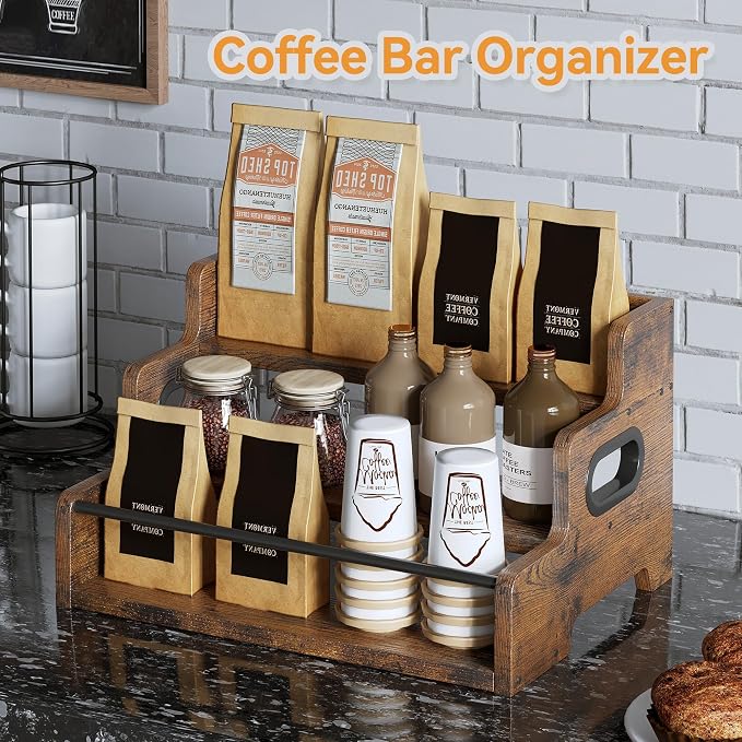 Liquor Bottle Display Shelf, Coffee Bar Organizer, Syrup Rack, 3-Tier - Image 4
