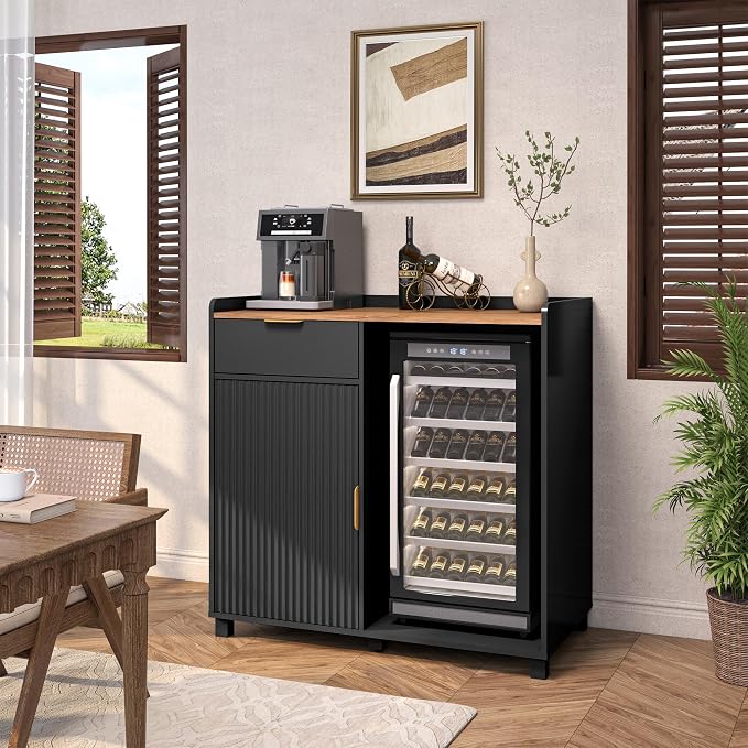 Bar Cabinet with Fridge Space&Fluted Door, Mini Fridge Cabinet with Wine Storage - Image 5
