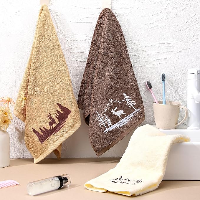 Gilprop 3 Pcs Rustic Cabin Hand Towels Woodland Forest Deer Embroidered - Image 3